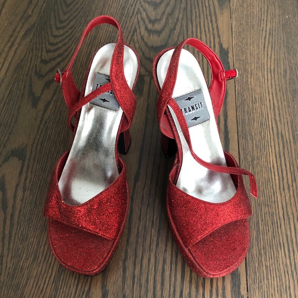 Sparkly Red Platform Sandal Heels, Size 7 - Picture 3 of 4